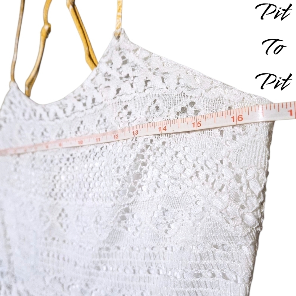 Wmns Crochet & Yellow Floral Sundress Sz LG Lace Cutout Feminine Coquette Boho - Picture 12 of 16